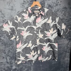 Cooke Street‎ Mens Hawaiian Aloha Shirt Gray Floral Tropical Short Sleeve Button